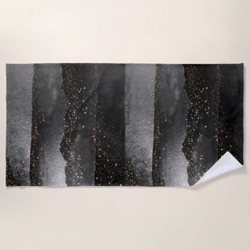 Black gray gradient cosmic star space beach towel