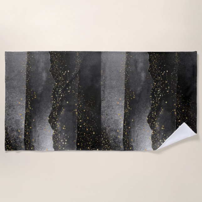 Black gray gradient cosmic star space beach towel (Front)