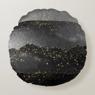 Black gray gradient cosmic star space round pillow