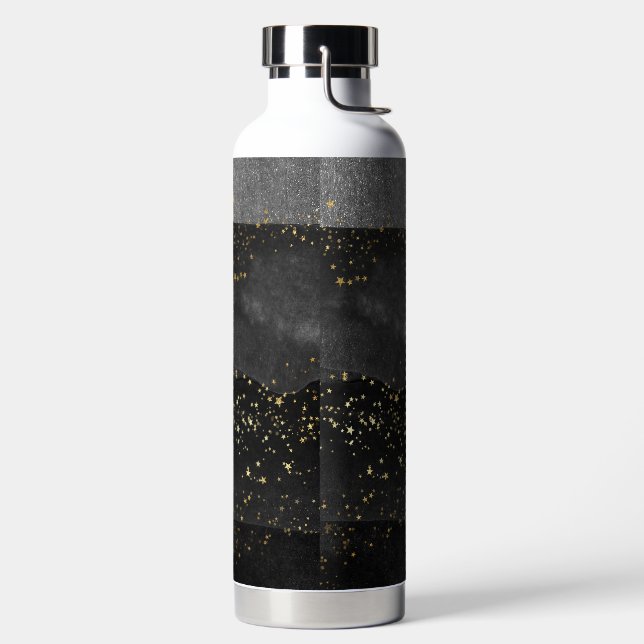 Black gray gradient cosmic star space water bottle (Left)