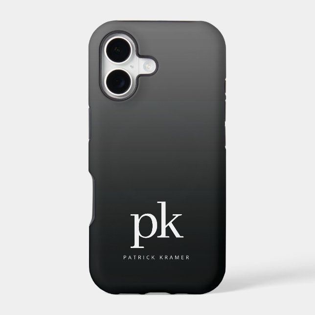 Black Gray Gradient Simple Monogram Initials Iphone Case (Back)