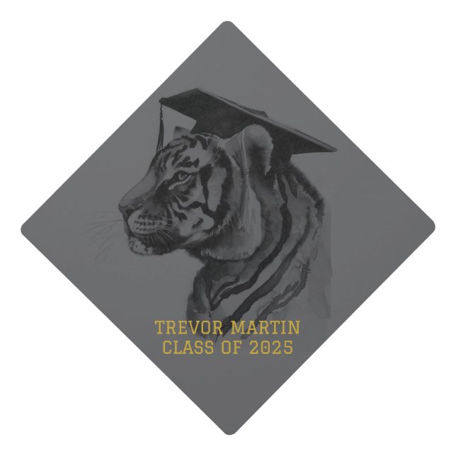 Black Gray Graduation Cap Topper (Front)