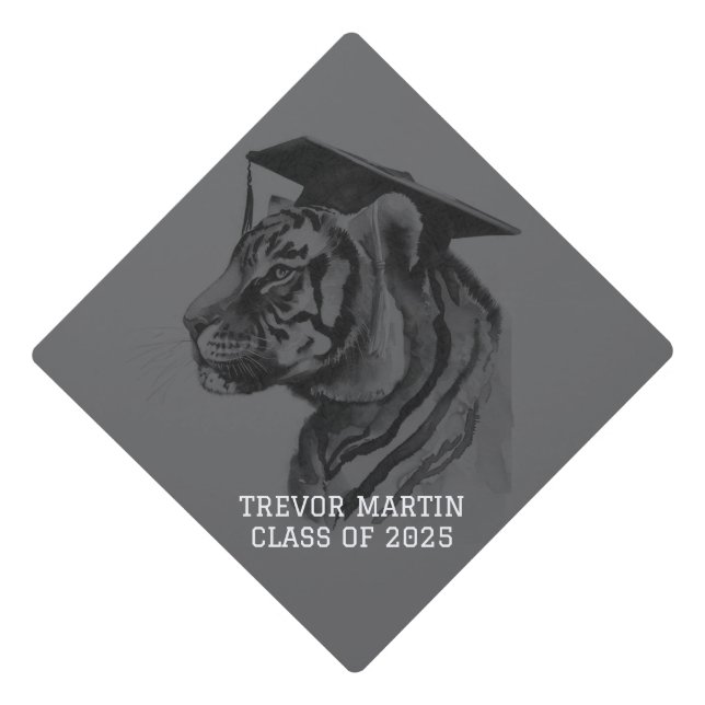 Black Gray Graduation Cap Topper (Front)