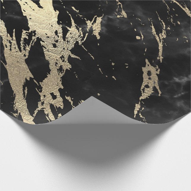 Black Gray Graphite Gold Marble Shiny VIP Wrapping Paper (Corner)