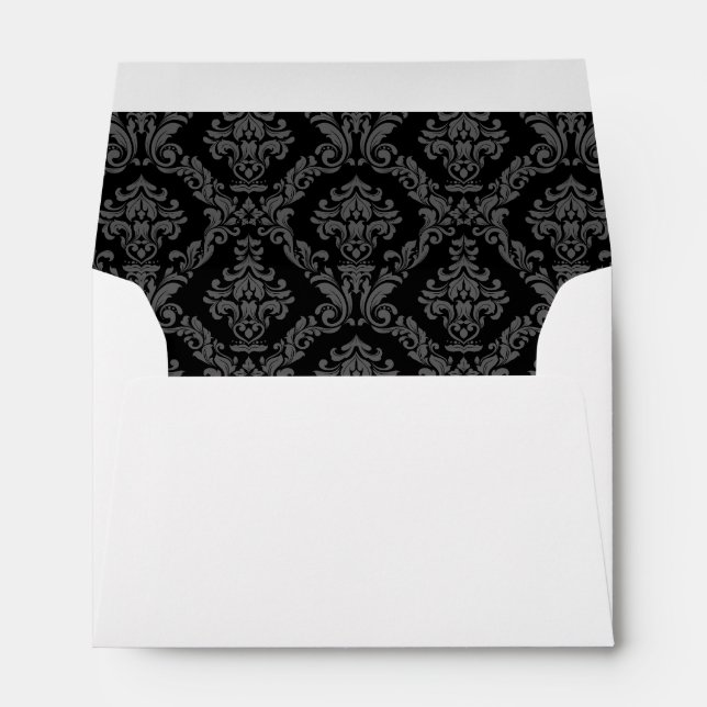 Black Gray Grey Damask Wedding Envelope (Back (Bottom))