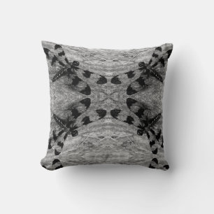 Black, gray, grey  dragonfly pattern solid back throw pillow