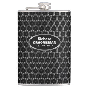 Black Gray Grill Honeycomb Groomsmen Gift Hip Flask