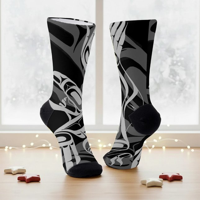 Black Gray Haida Eagle Thunder Bird Native Art Socks (Creator Uploaded)