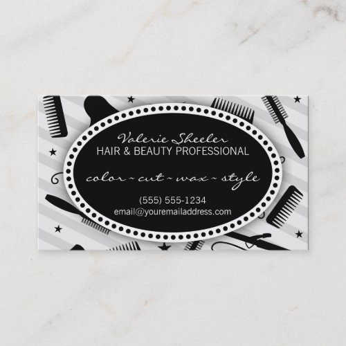 Black &amp; Gray Hair &amp; Beauty Appointment Business Cards