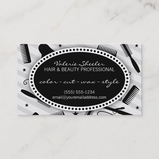 Customizable Black &amp; Gray Hair &amp; Beauty Appointment Business Cards