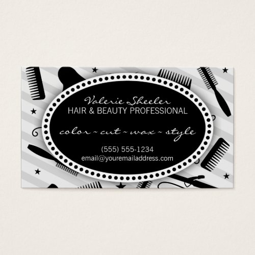 Black &amp; Gray Hair &amp; Beauty Coupon Business Cards