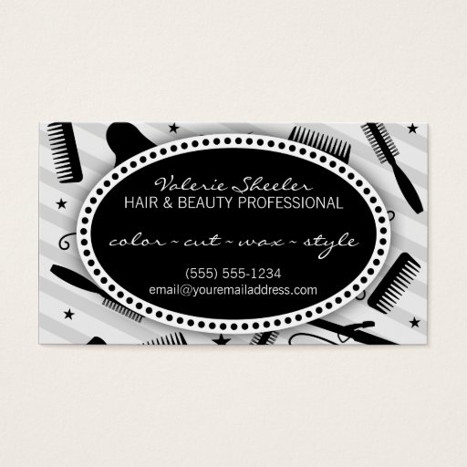 Customizable Black &amp; Gray Hair &amp; Beauty Coupon Business Cards