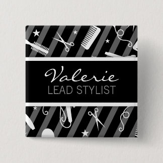Black & Gray Hair Salon Name Badge Button