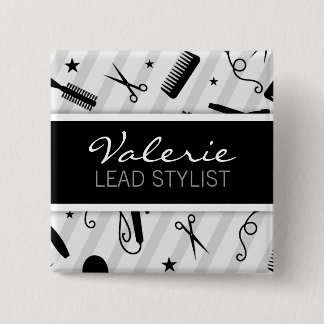 Black & Gray Hair Salon Name Badge Button