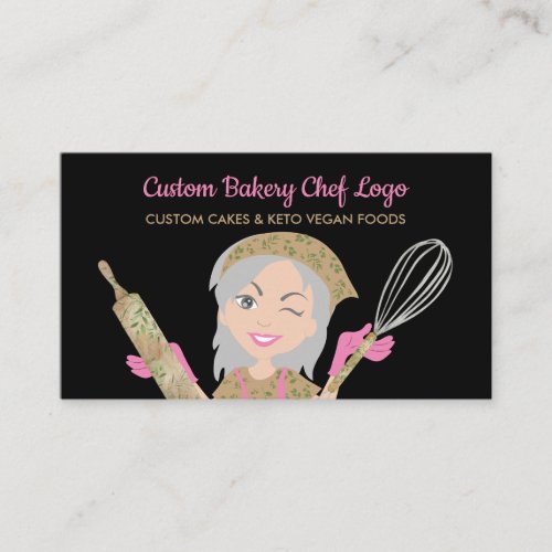 Black Gray Haired Pastry Bakery Chef Vegetarian Business Card