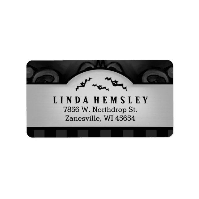 Black & Gray Halloween Address Label with Bats (Front)