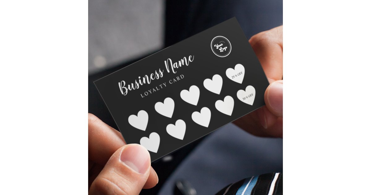 Black Gray Heart Simple Custom Logo Loyalty Card | Zazzle
