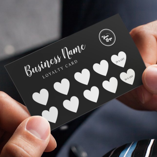 Black Gray Heart Simple Custom Logo Loyalty Card (Creator Uploaded)