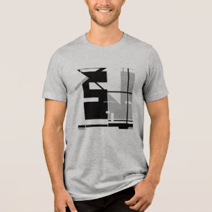 Black Gray Jagged Geometric Abstract Art MCM Look Tri-Blend Shirt