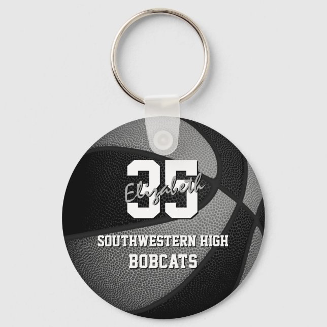 black gray kids sports gifts basketball team name keychain (Front)