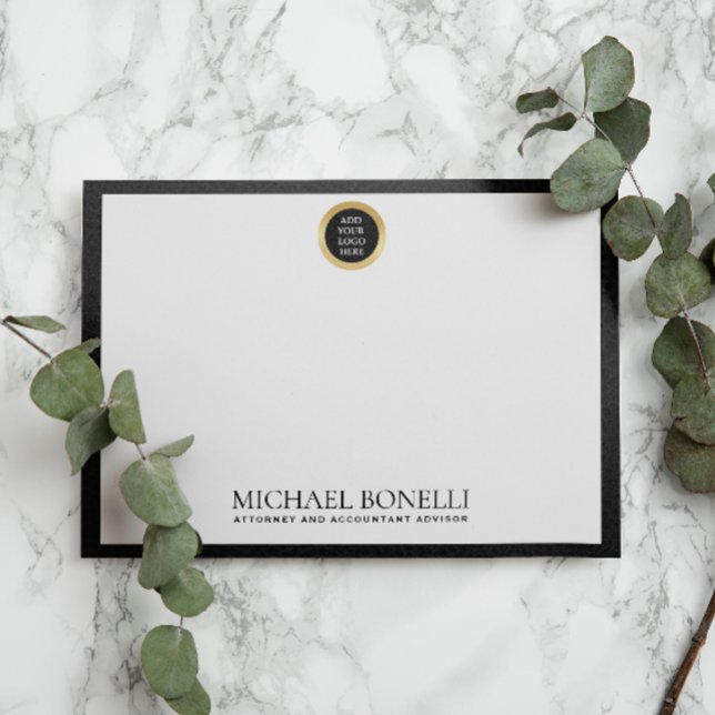 Black Gray Leather Gold Square Logo Name  Note Card (Creator Uploaded)