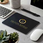 Black Gray Leather Luxury Gold ROUND Logo  Mouse Pad<br><div class="desc">Enhance your workspace with this BLACK GRAY leather print mouse pad, designed to combine style and functionality. Featuring a luxurious gold logo and the option to add two lines of custom text, this mouse pad is perfect for personalizing with your name, business, firm, or any other details of your choice....</div>