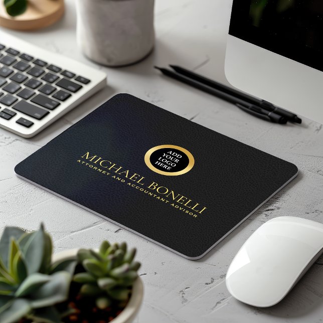 Black Gray Leather Luxury Gold ROUND Logo  Mouse Pad (Creator Uploaded)