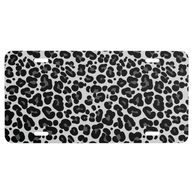 Black Gray Leopard Print cheetah License Plate (Front)