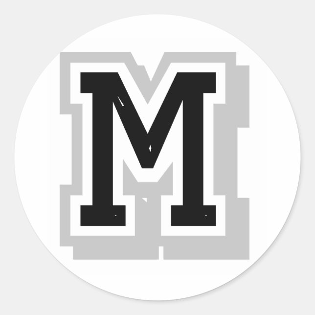 black gray letter M Classic Round Sticker (Front)