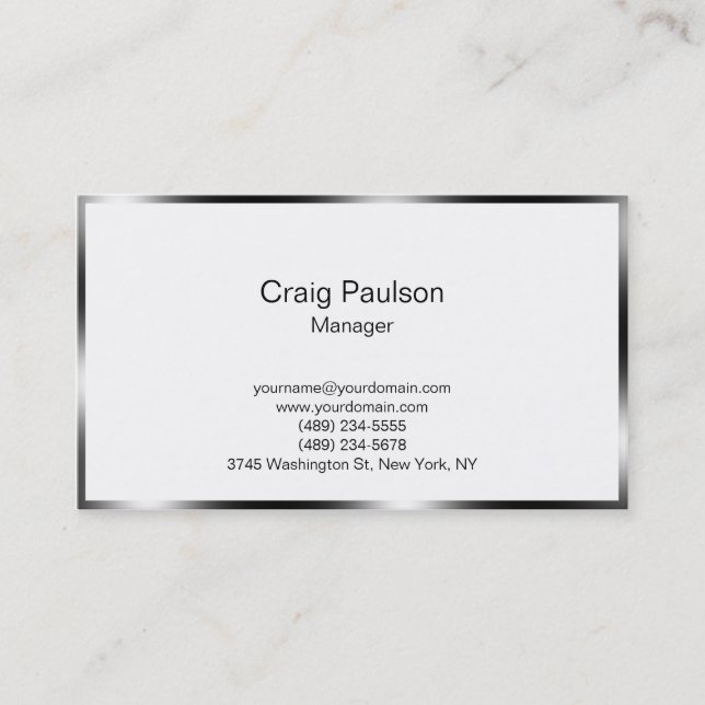 Black Gray Light Border White Trendy Business Card (Front)