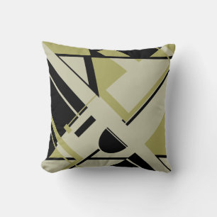 Black Gray Light Olive Diagonal Geometric Abstract Throw Pillow