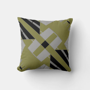Black Gray Light Olive Mediterranean Art Diagonal Throw Pillow