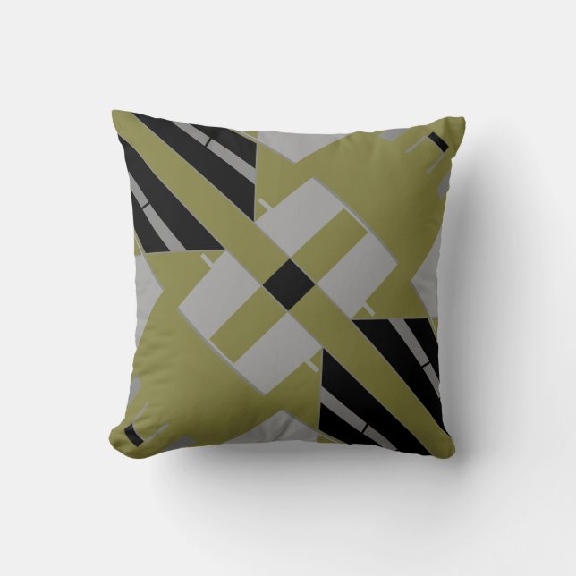 Black Gray Light Olive Mediterranean Art Diagonal Throw Pillow (Front)