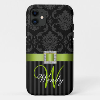 Black Gray Lime Geen Damask Stripes iPhone 5 Case