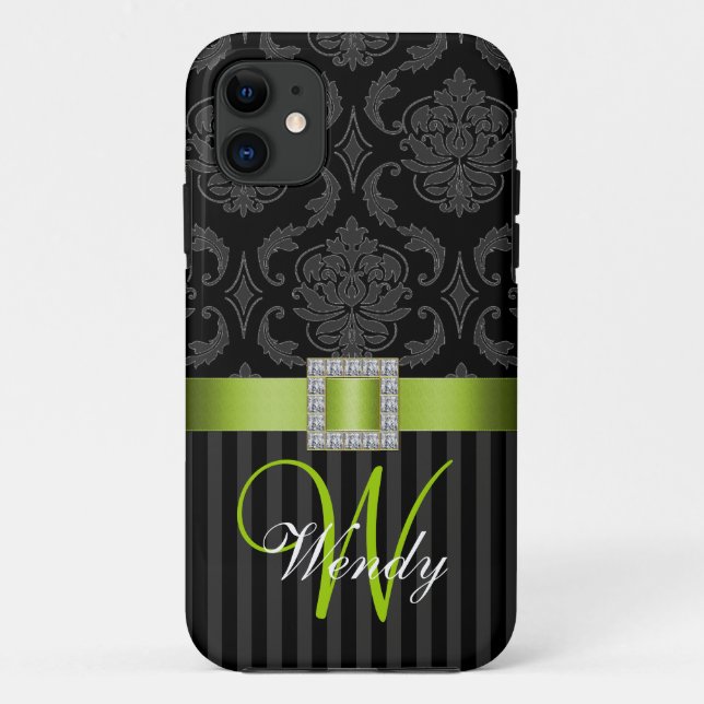 Black Gray Lime Geen Damask Stripes iPhone 5 Case (Back)