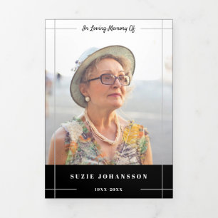 Black Gray Lines In Loving Memory Photo Funeral Tri-Fold Program
