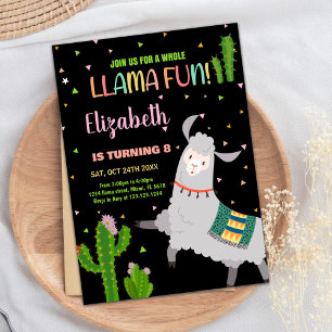 Black Gray Llama Fun Llama Birthday Invitations