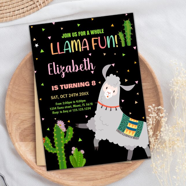 Black Gray Llama Fun Llama Birthday Invitations (Black Gray Llama Fun Llama Birthday Invitations)