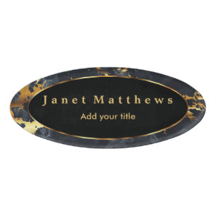 Black & Gray Marble and Gold Texture Design Name Tag
