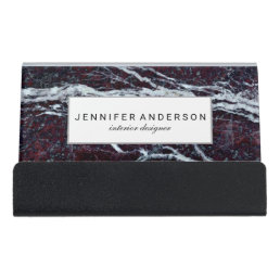 Black Gray Marble Pattern Personalized Desk Business Card Holder