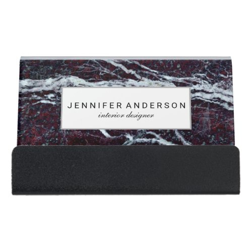 Black Gray Marble Pattern Personalized Desk Business Card Holder