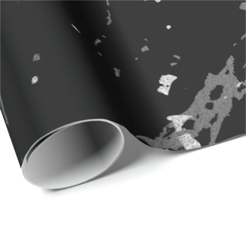 Black Gray Marble Silver Carrara Shiny Caracole Wrapping Paper