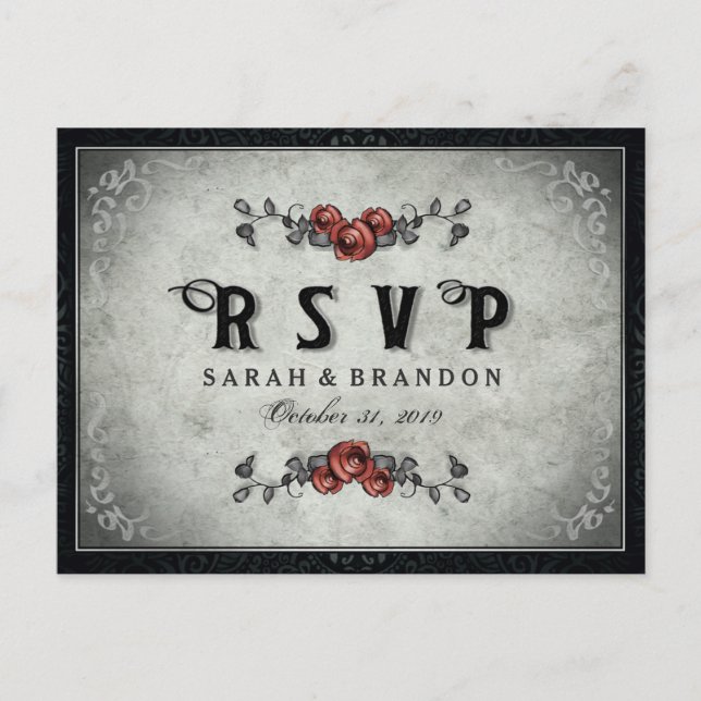 Black & Gray Matching Halloween RSVP PostCard (Front)