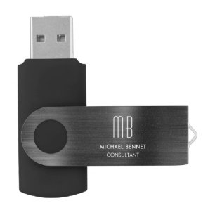Black Gray Metallic Monogram Consultant Flash Drive
