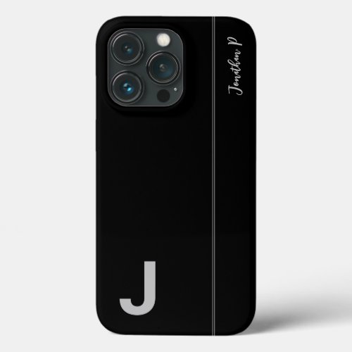 Black  Gray Minimal Modern Initial Monogram iPhone 13 Pro Case