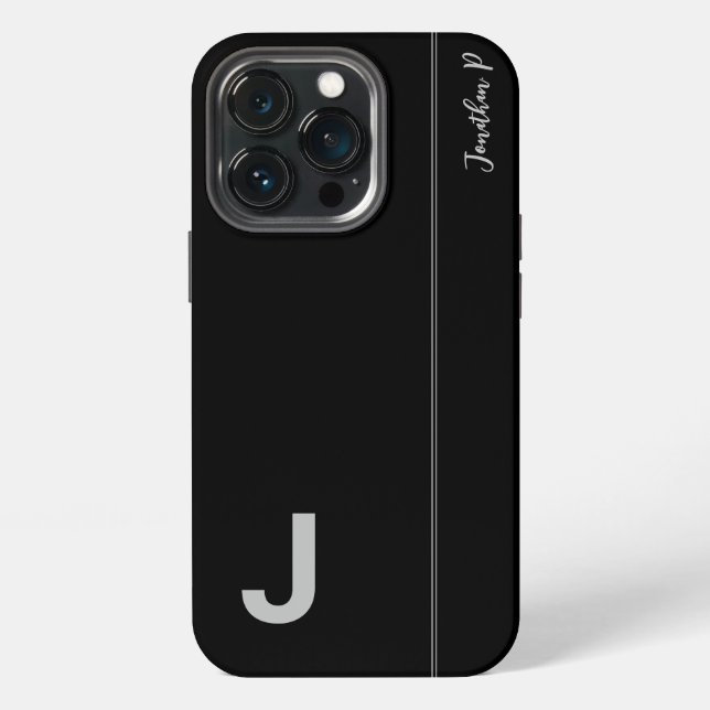 Black & Gray Minimal Modern Initial Monogram Iphone Case (Back)