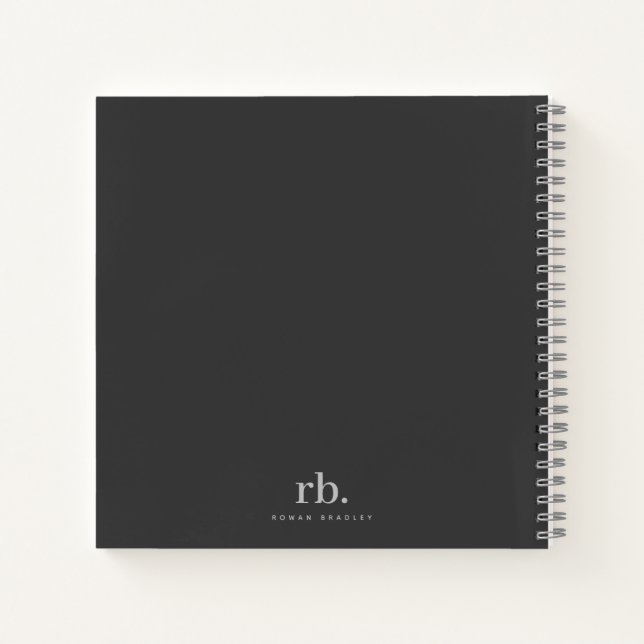 Black & Gray Minimal Monogram Clean Professional Notebook (Back)