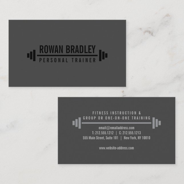 Black & Gray Minimalist Personal Trainer Fitness Business Card (Front/Back)