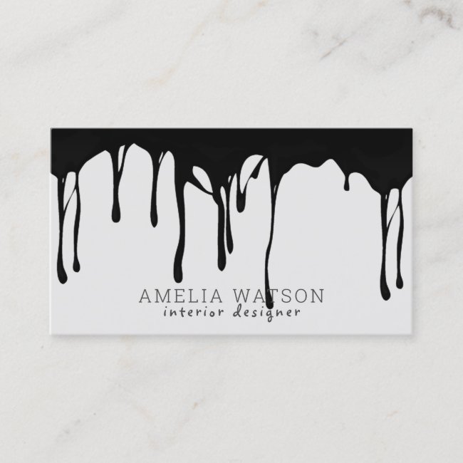 Black Gray Modern Abstract Dripping Seamless Paint Business Card