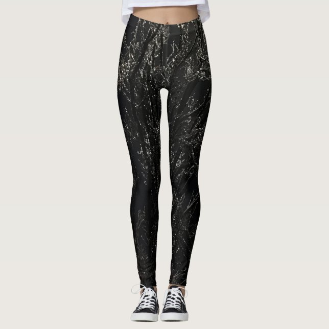 Black Gray Modern Dark Ice Nature Goth Leggings (Front)